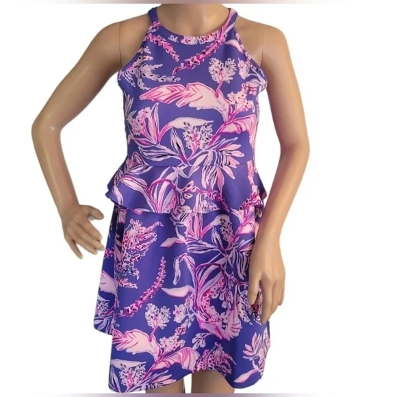 Lilly Pulitzer coastal Caesara Dress in Iris Blue Wild Pink Size XL 12-14 - Picture 2 of 16